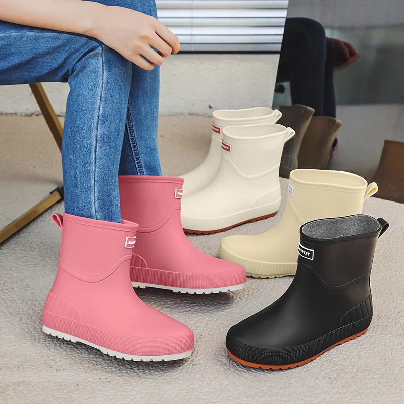 

Fashionable Japanese Style Mid-Calf Rain Boots Women's Outdoor Wear Anti-Slip Short Booties Spring Autumn EVA Material