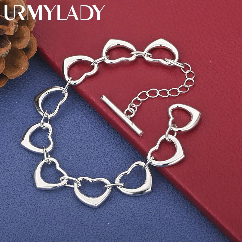 

URMYLADY 925 Sterling Silver Heart Chain Bracelet For Women Wedding Party Fashion Jewelry