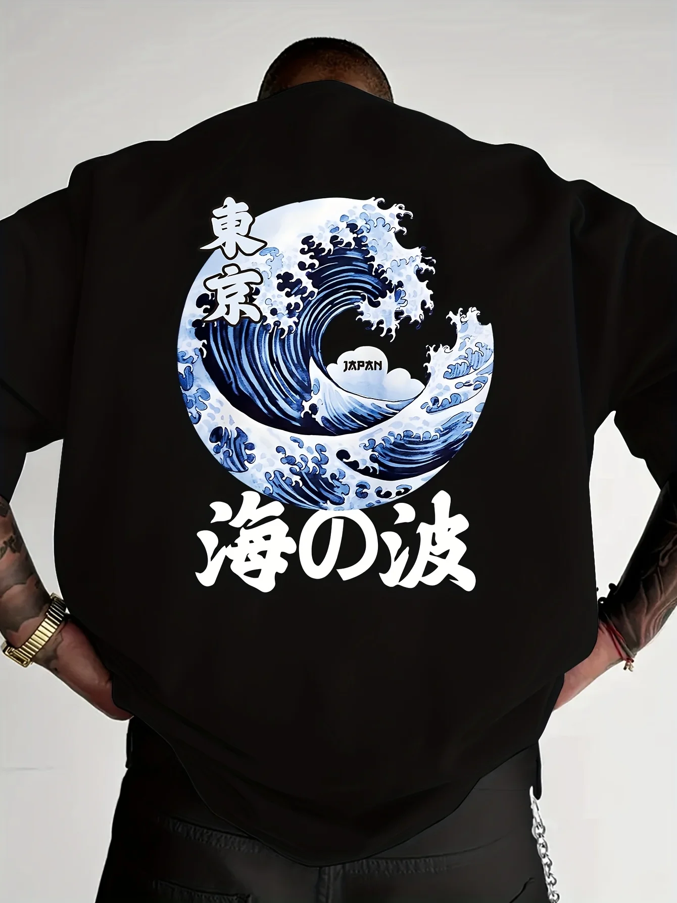 Summer New Trend Men Loose T-shirt Tokyo Waves Pattern Made of 100% Pure Cotton Soft Texture Suitable Daily Casual Sports Wear
