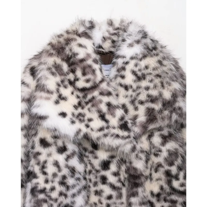 الخريف المرأة طباعة فو الفراء سترة عادية كبيرة التلبيب طوق المرأة معطف موضة الدافئة زر سترة الإناث شيك القمم