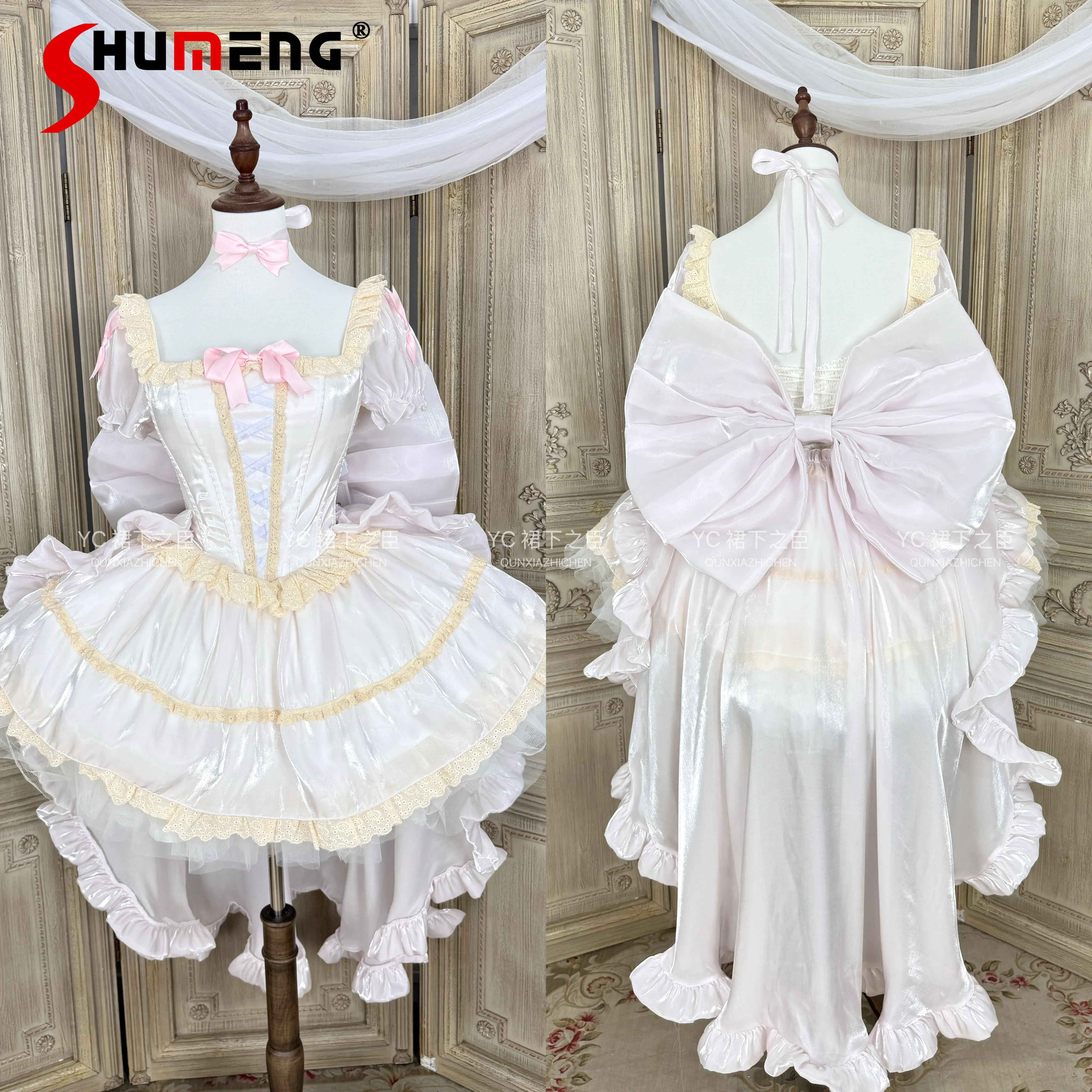 Dresses for Woman Sweet Elegant Big Bow Trailing Princess Puffy Dress Girls Birthday Party Lolita Style Mini Dress Vestidos