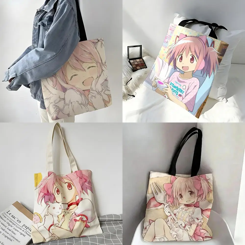 Storage Bags Casual Portable Shoulder Bag Lightweight Shopping Bag Reusable Linen Bag Anime M-Madoka Magica Cartoon - view 4