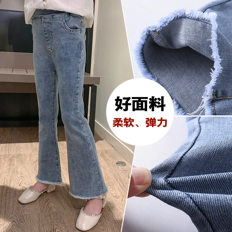 New Spring Summer Teens Girl Clothes Denim Jeans Fashion Patchwork Harajuku Tight flared Pant Child High Elastic Waist 12 years