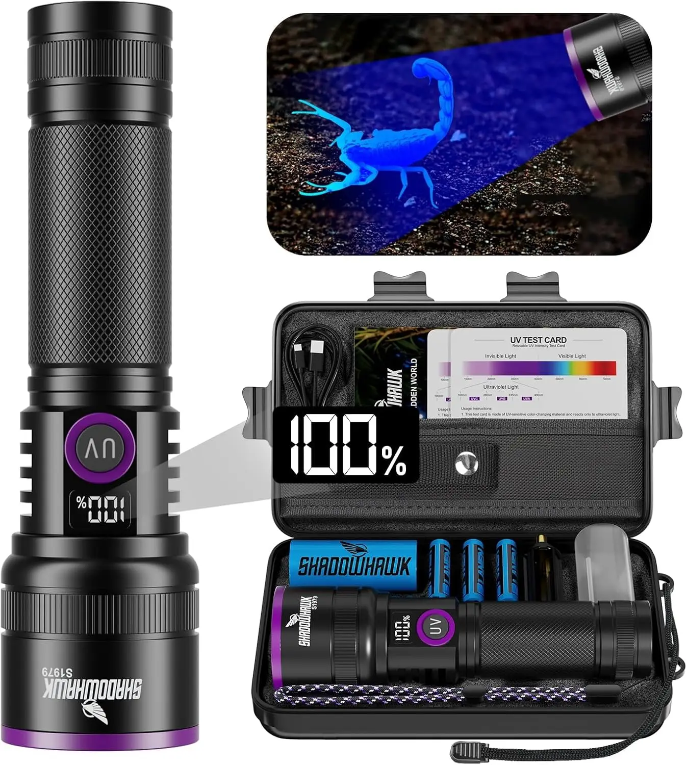 

365nm UV Flashlight with Filter Lens - 30W Rechargeable Black Light for Pet Urine Detection, Resin Curing, Scorpion Hunting