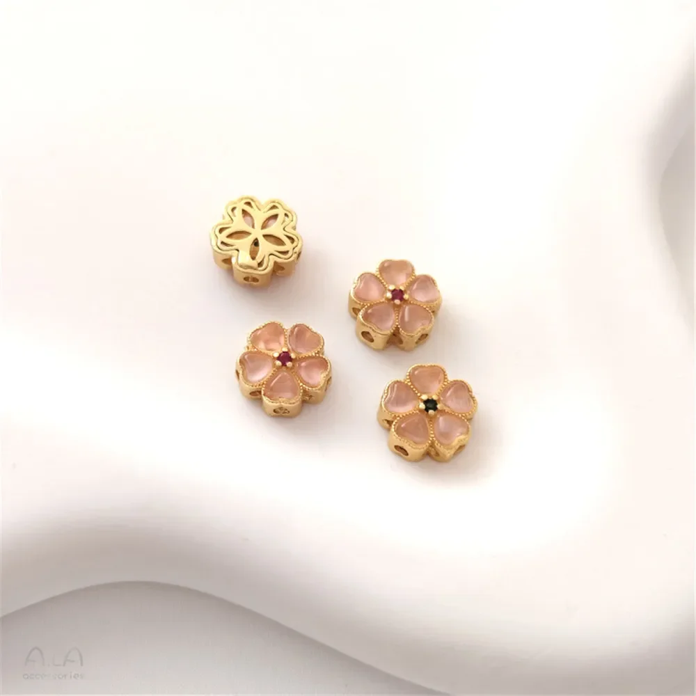 

Copper plated matte gold inlaid cat's eye stone peach blossom transport bead imitation moonlight stone partition bead DIY jewelr