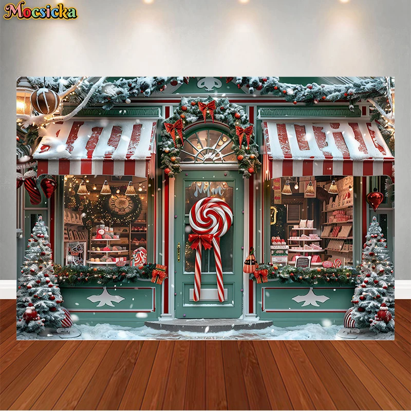 

Christmas Photography Background Decor Candy Store Lollipops Xmas Tree Gift Family Portraits Photoshoot Backdrop Studio Props