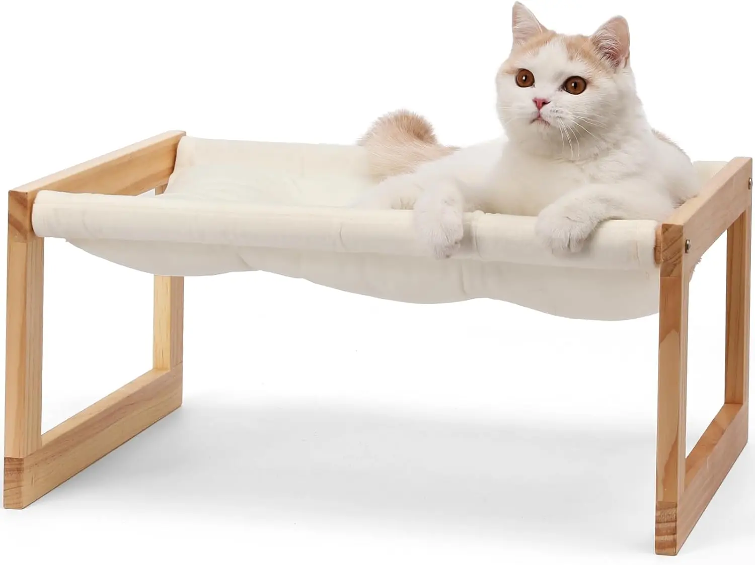 

Cat Bed: Removable Cover, Plush Velvet, 21x16.5" Wooden Hammock. For Cats, Dogs, Bunnies & Small Pets, White.