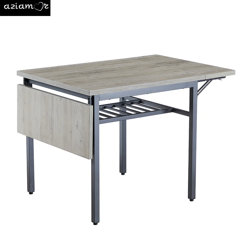 Opklapbare Eettafel, 1.2 Inch Dik Tafelblad, Voor Eetkamer, Woonkamer, Grijs, 63.2 ''L X 35.5'' W X 30.5 ''H.