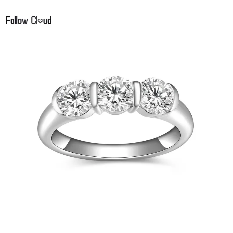 

Follow Cloud Total 1.5ct 5mm Moissanite Ring with Certificate 925 Sterling Silver for Women Diamond Engagement Ring Wedding Band