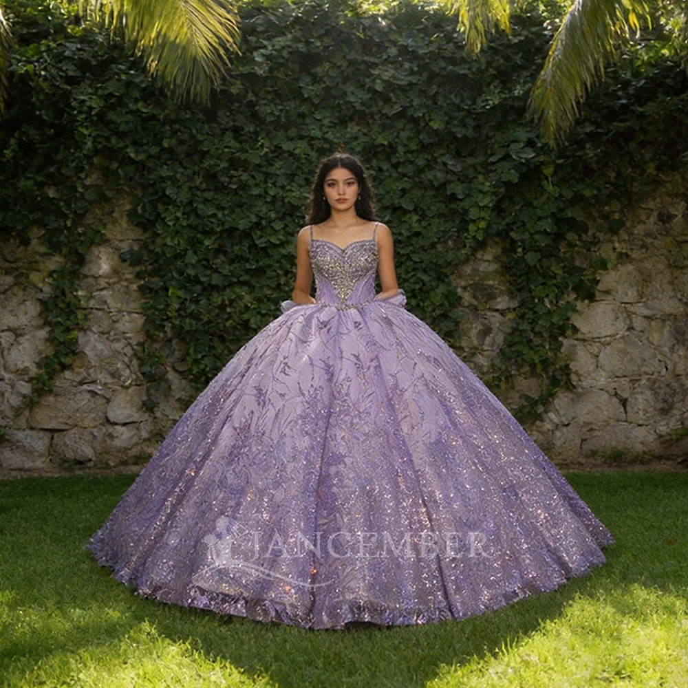 

Красивые фиолетовые платья для выпускного вечера (Quinceanera) с тонкими бретелями, кружевом и перьями, на заказ, DY6787