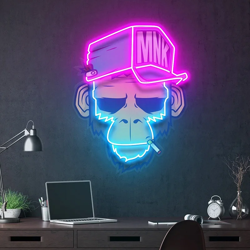 Monkey Smoke Neon Sign Custom Animal Acrylic Artwork Neon Lights Living Room Home Wall Hanging Decor Led Night Lights Lamp