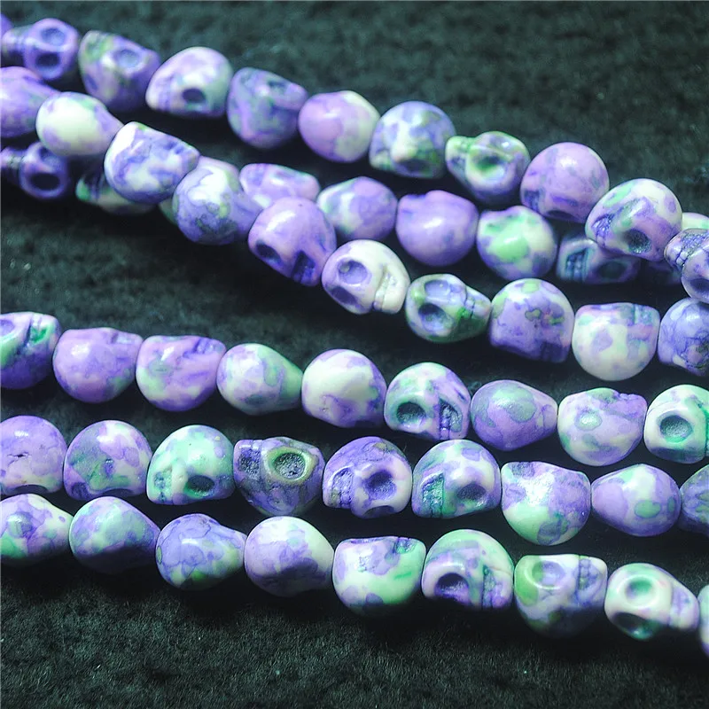 40PCS Hot Purple Jasper Stone Strings Loose Beads Skull SHAPE 8X10MM 2 COLORS FOR WORMEN LOVELY BRACELETS MAKING ACCESSORIES