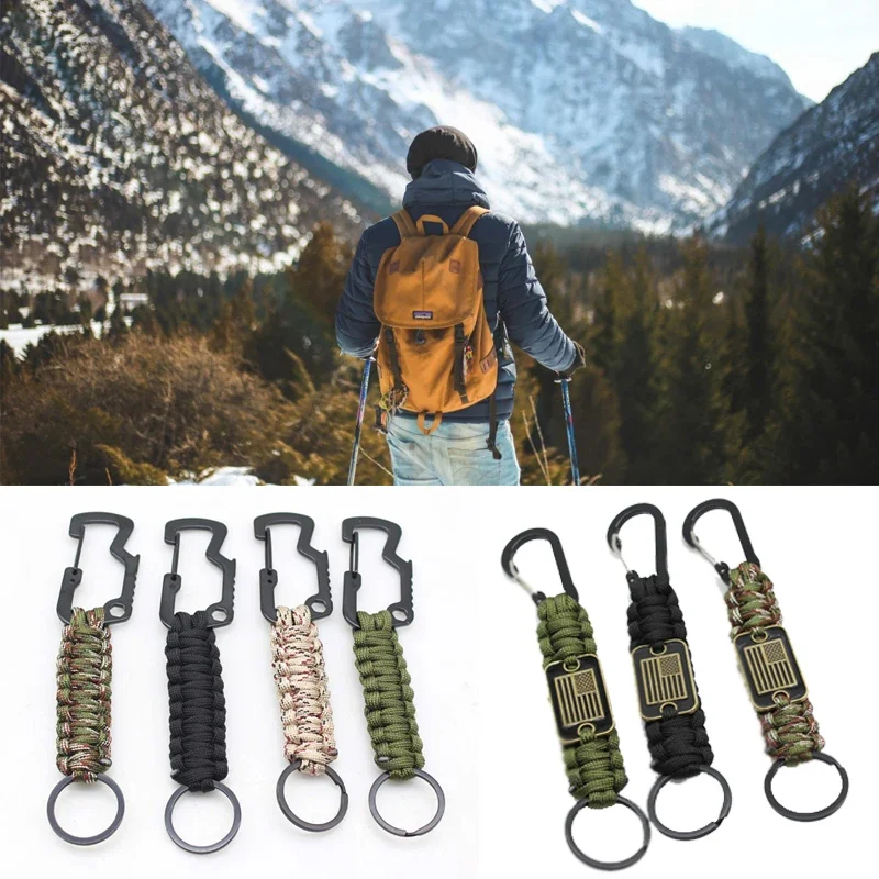 Outdoor Keychain Ring Camping Carabiner Military Paracord Cord Rope Camping Survival Kit Emergency Knot Bottle Opener Tools