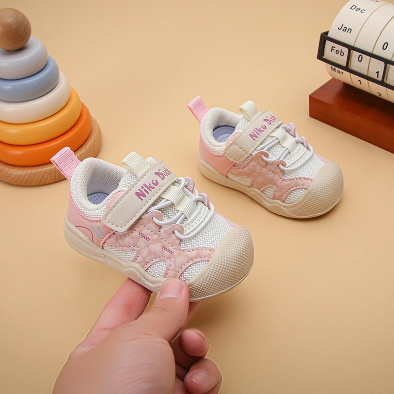 

Baby First Walkers Breathable Mesh Sneakers Anti-collision Toe Cap Adjustable Strap Soft Non-slip Sole for Toddlers