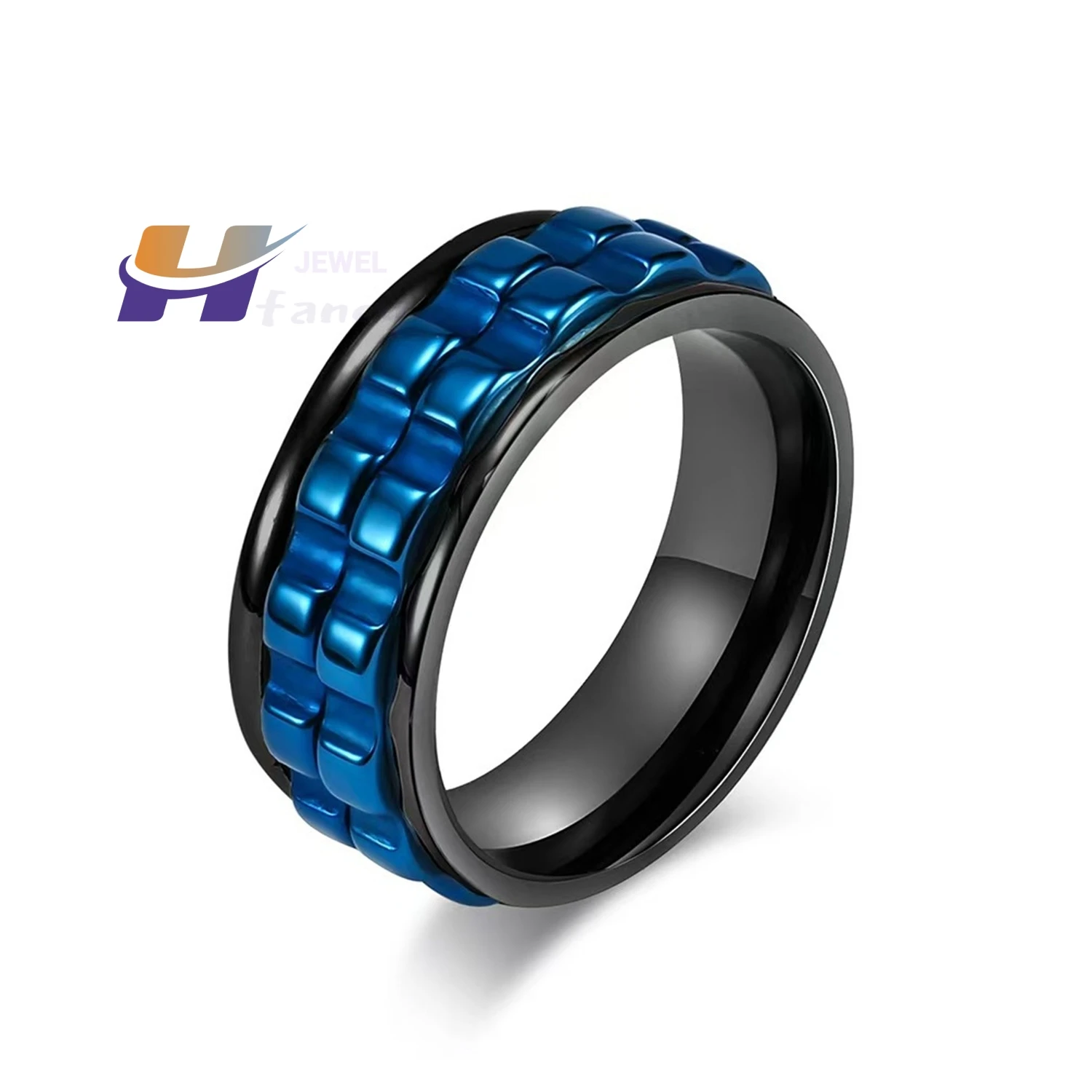 Anti-Stress Rotating Gear Ring for Men, Double-Sided Flip Spinner Ring, Titanium Steel Thumb Ring, Engraved Bearing Design