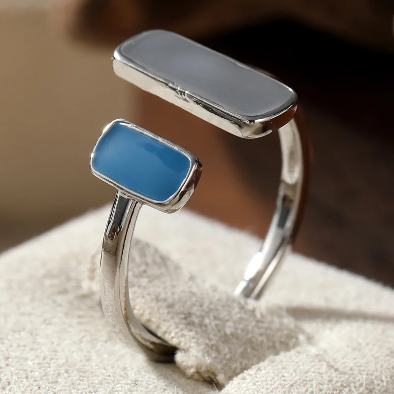 Women's Salt Based Cool Style Two Color Enamel Open Ring Suitable For Workplace Commuting Daily Wear Ring Minimalist Jewelry