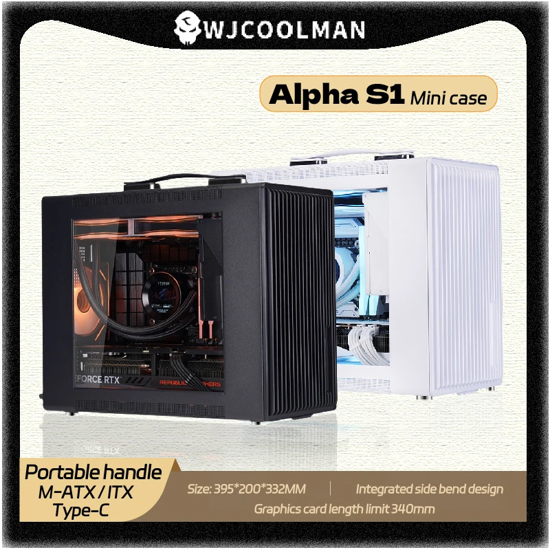 WJCOOLMAN Alpha S1 M-ATX ITX Transparent glass PC Case Support U3 Type-C gabinetes gamer Desktop Portable hand computer case