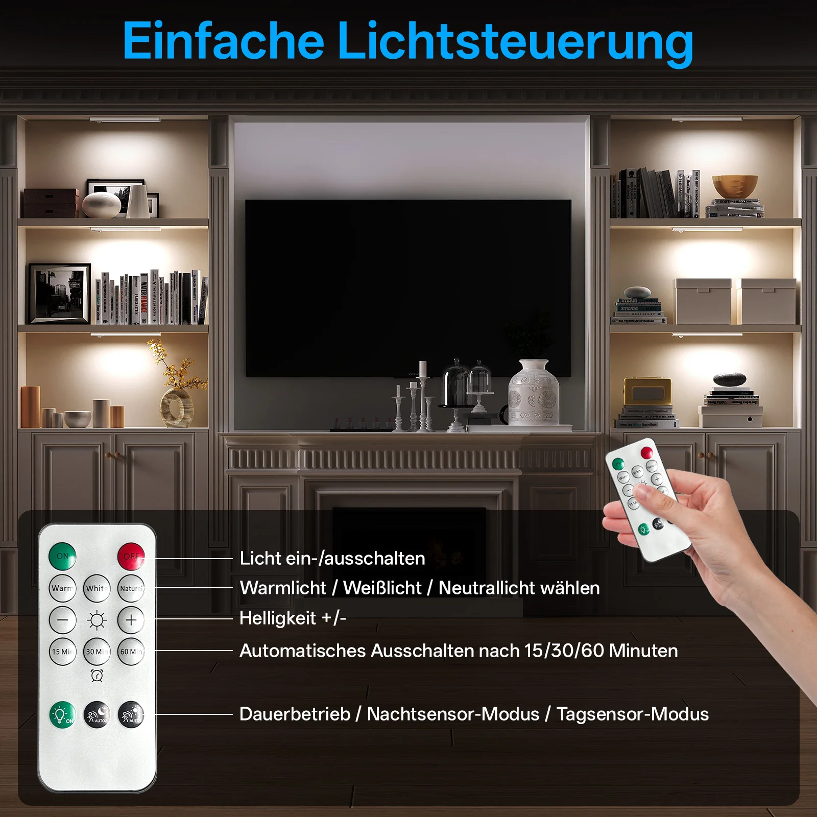 Bild 8: PZSUNLY Kabellose LED-Unterschrankleuchte, wiederaufladbare Typ-C-Bewegungssensor-Nachtlampe mit dimmbarer Funktion für Küche, Kleiderschrank, Nachttisch, Treppenhaus, Innenbeleuchtung, Geschenk