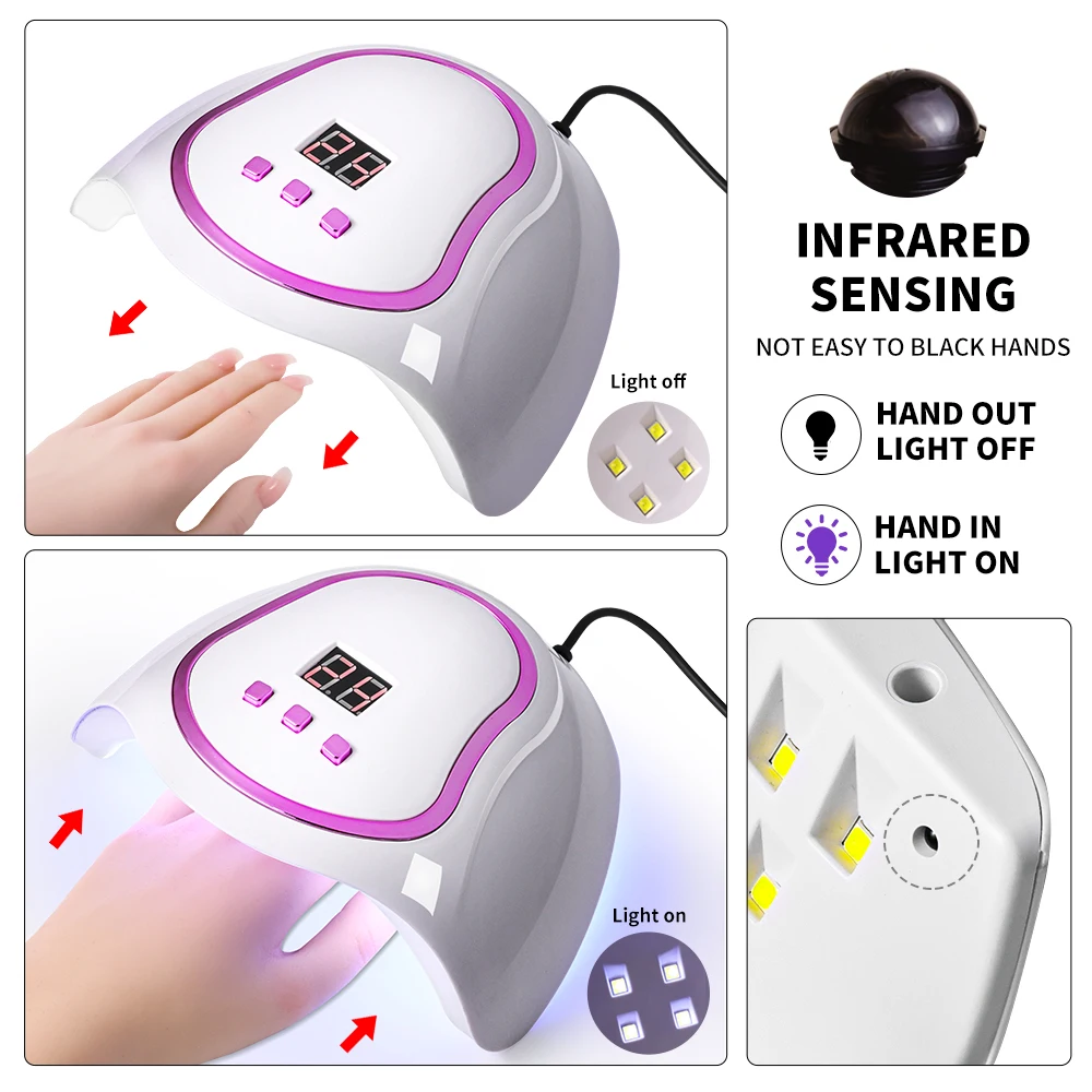 18LEDネイルドライヤーランプ UV/LED速乾ジェルポリッシュ硬化フォトセラピーライト LCDディスプレイ付き アクリルジェル用マニキュアツール