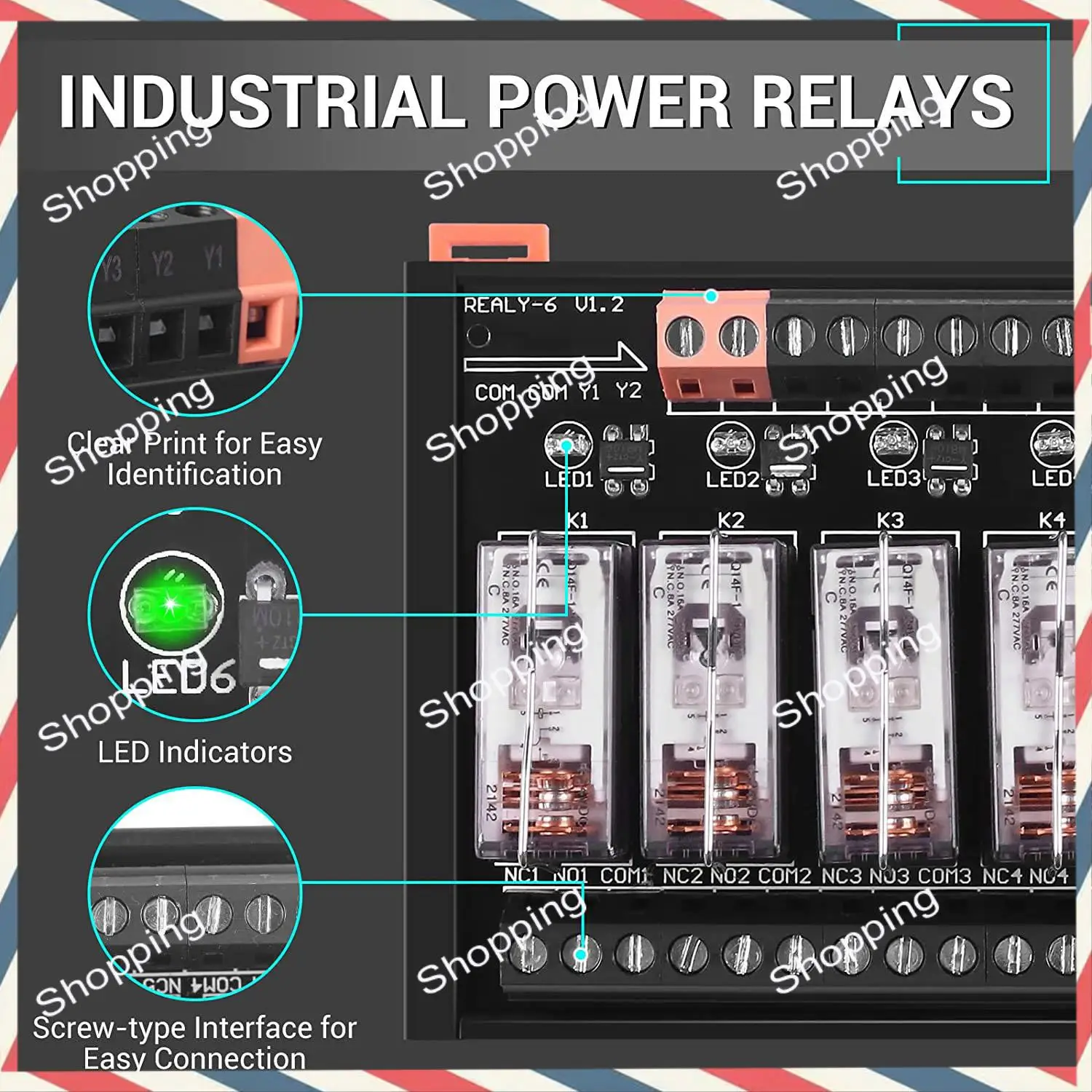 Module de relais M20K DC 24V, Module de commutation SPDT à 6 canaux avec optocoupleur isolé, Module de relais de puissance enfichable à montage sur Rail DIN