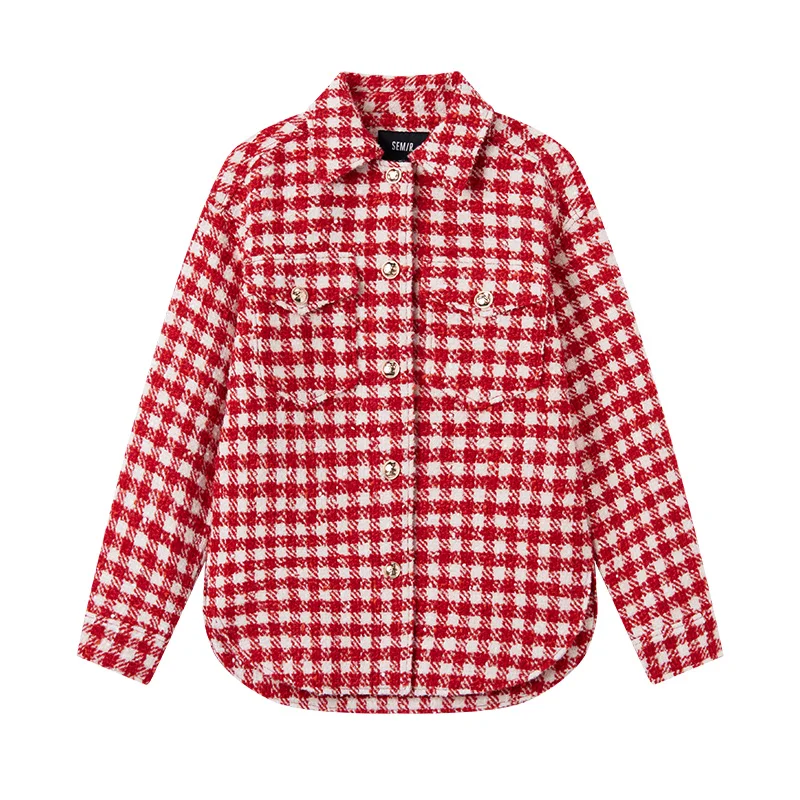 Semir Odzież wierzchnia damska Średniej długości styl Modny 2024 Nowy wiosenny tweedowy top w kratkę — zdjęcie 2