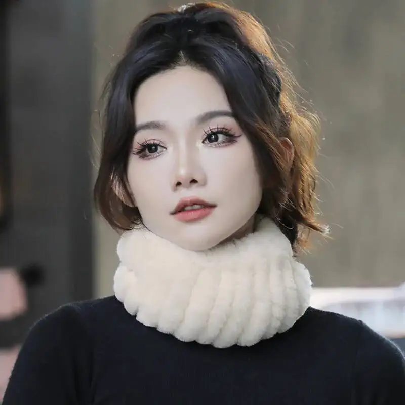 

Шарф из меха кролика рекс, женский зимний теплый меховой чехол на шею, повязка для волос, утолщенный шарф для девочек, женские вязаные меховые повязки на голову, меховой шарф на шею