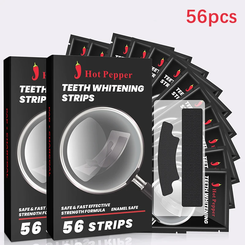 

New Charcoal Teeth Whitening Strips Dental Dentistry Whitener PAP 56Pcs Professional Stain Removal White Tool Activated