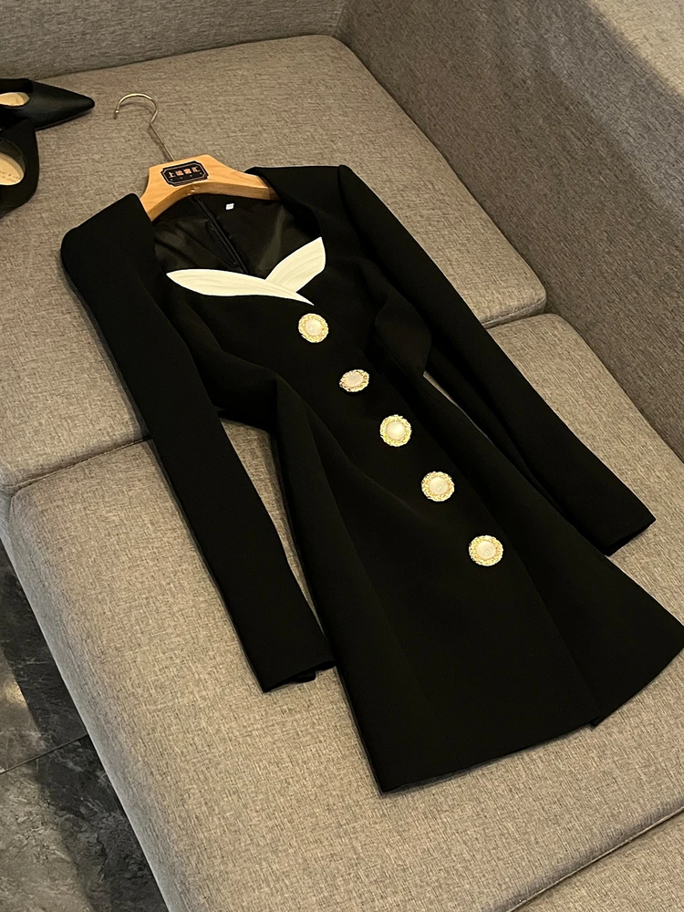 

Высококачественный зимний новый модный костюм-платье для офиса с эффектом похудения, длинными рукавами и элегантным дизайном со средней талией DK30