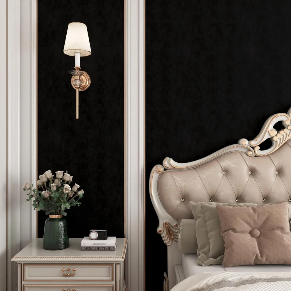 ورق جدران أسود مخملي - قماش لباد عتيق ذاتي اللصق مقاس 30 × 200 لتزيين جدران غرفة النوم