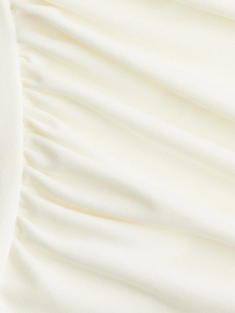 H&M 春の新作 レディース カジュアル ドレープトップ スリムフィット ラウンドネック ポリエステル スパンデックス混紡 レギュラー丈 Tシャツ