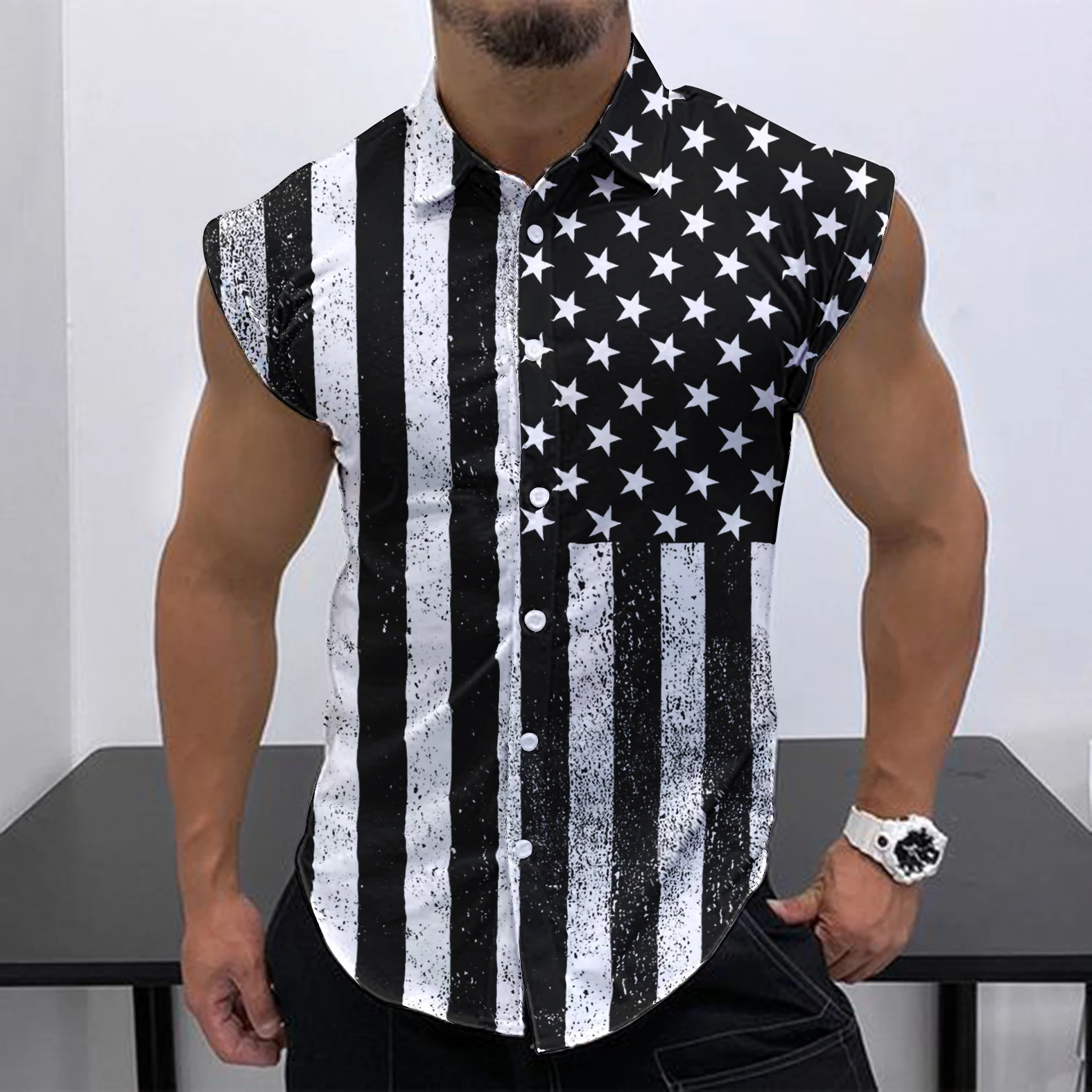 2023 Summer New Men Sleeveless Shirt Fashion Street European-American Style Leisure Beach Holiday Party Trend HD 3D Print Shirt