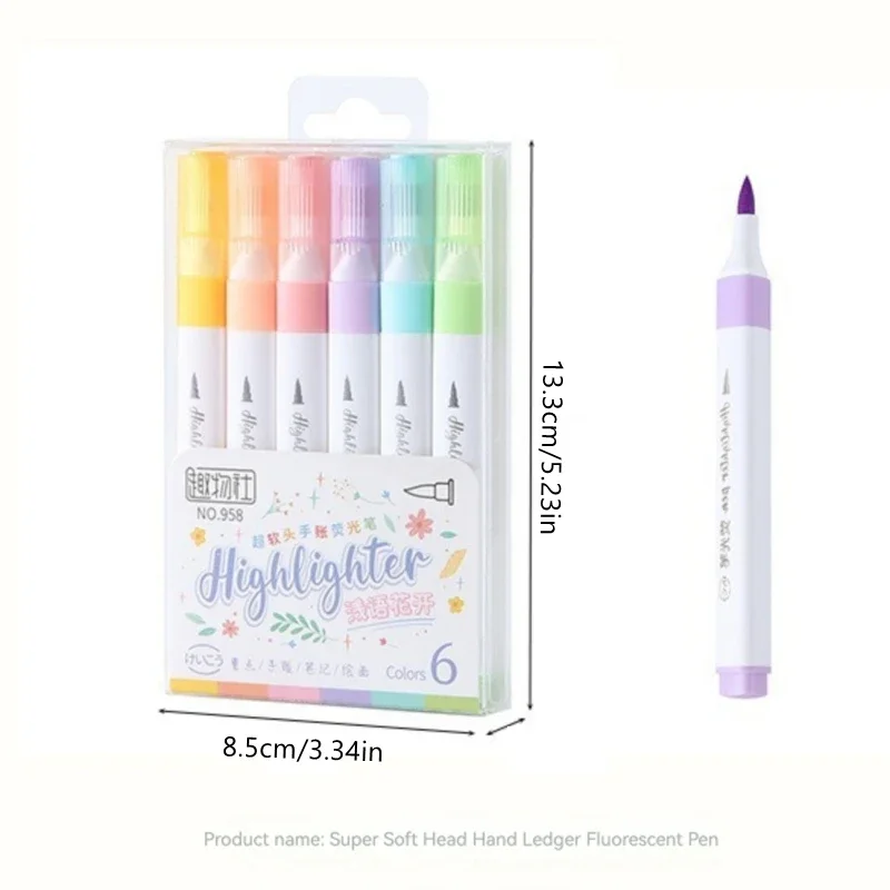 6-Color Pastel Brush Highlighter Set