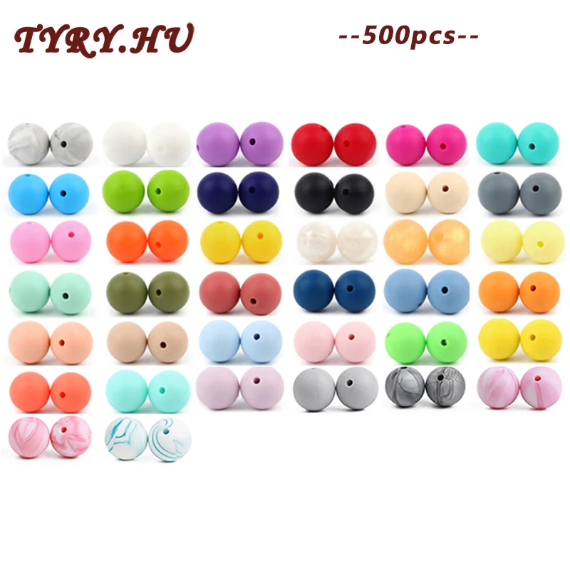 500pc Silicone Beads 15mm Food Grade Silicone Round Pacifier Chain Bead DIY Baby Pendant Teething Necklace Silicone Teether