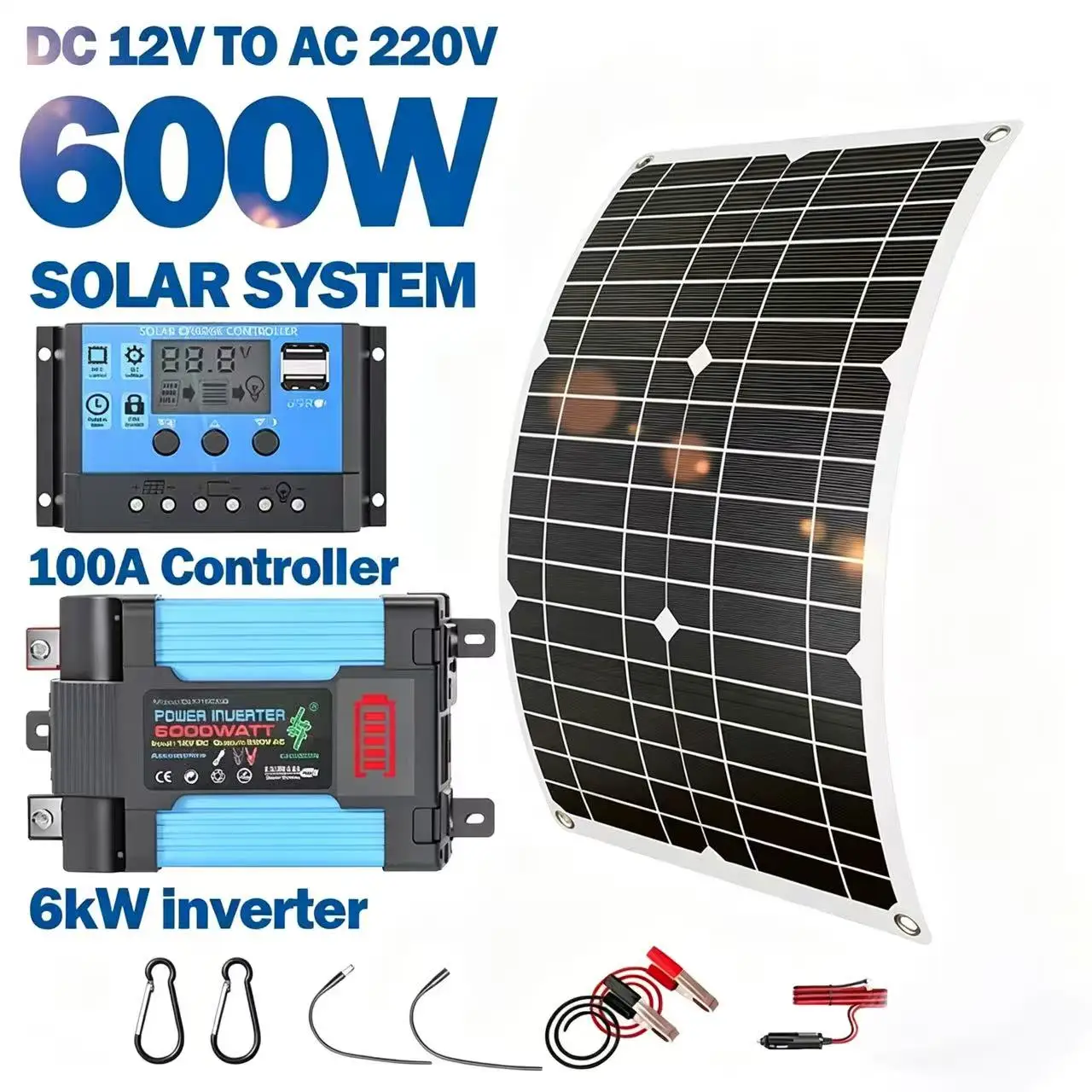4KW Standalone-Solar-Kit mit reinem Sinuswellen-Wechselrichter, 100A MPPT-Regler und komplettem Kabelbaum für Haus- und Wohnmobil-Strombedarf