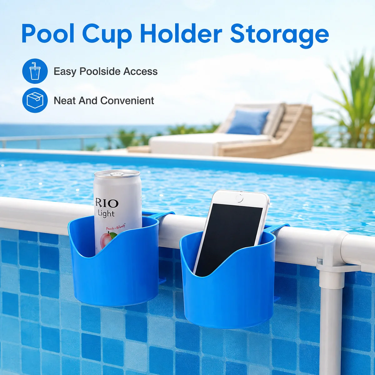 Pool Cup Holder Storage Organizer Clip On Poolside Drinks Holder For Above Ground Pool Round Poles Phones Beverage Accessories