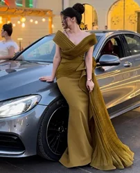 2024 Saudi Arabic Dubai Olive green Mermaid Prom Dresses Satin Evening Dresses Fashion Elegant Party Dress For Women