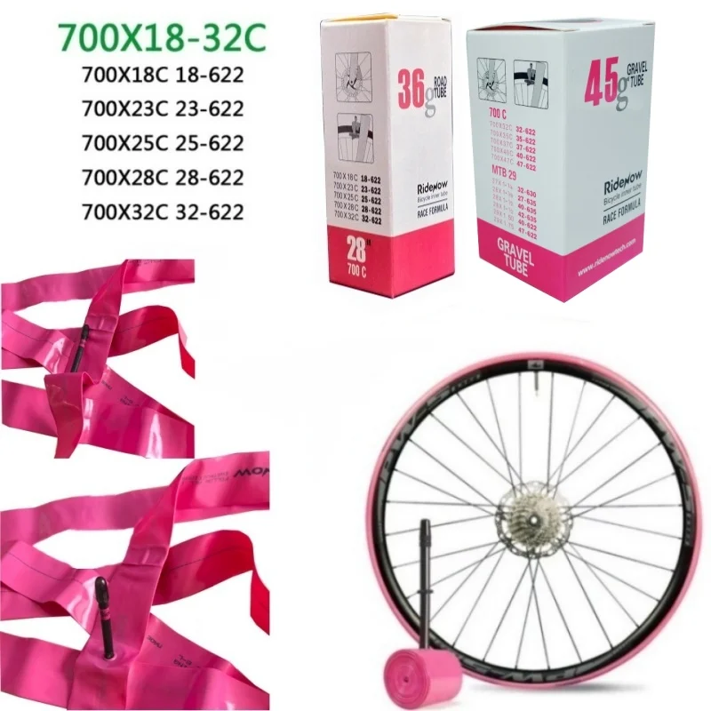 Chambre à air de vélo RideNow en TPU 700C 700x18 23 25C 26 27 28C 32C 35 37 40 45C 47 pour pneus de vélo de route et VTT 29x1.75 1.95