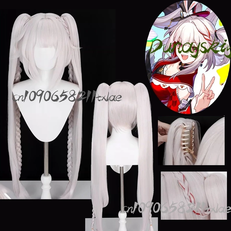 

Honkai: Star Rail Sparkle Женский парик для косплея 100 см Белый Розовый Коса для волос с двойными хвостиками Аккуратная челка Высокое качество Карнавал