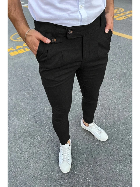 New Men s Business Casual Skinny Stretch Slim Fit Pencil Pants Trousers Fashion Zipper Mid Waist Solid Jogging Khaki Track Pants AliExpress