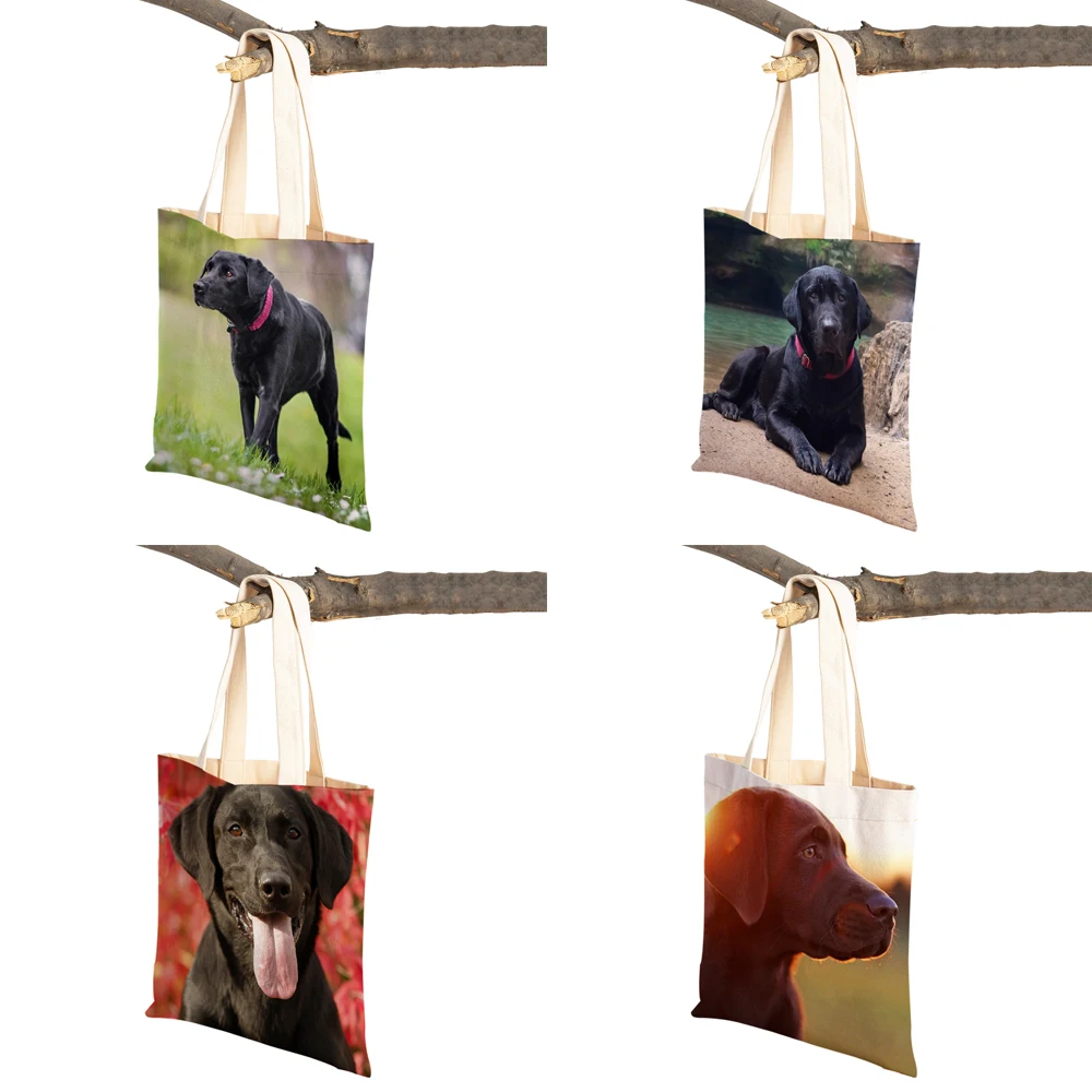 Fashion Zwarte Labrador Hond Vrouwen Tote Handtas Herbruikbare Zowel Zijdig Canvas Pet Animal Casual Lady Shopping Schoudertas Reistas