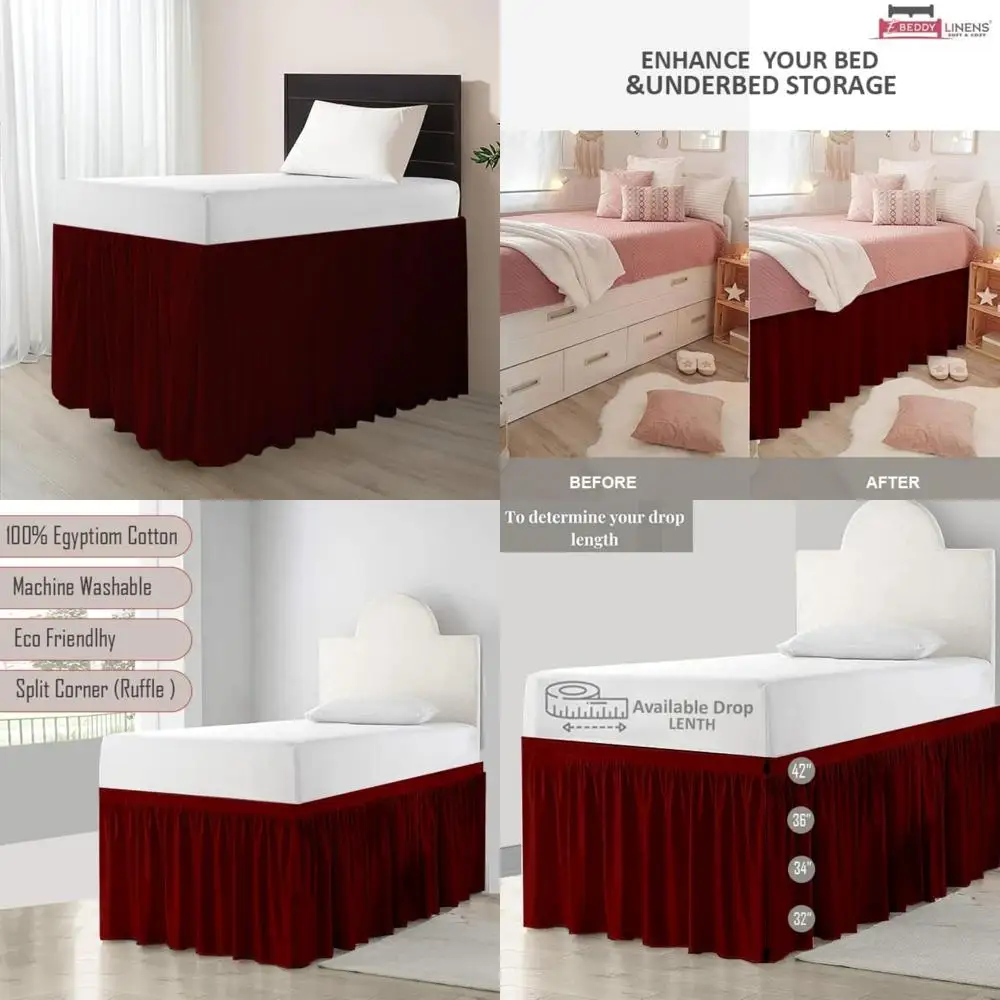 

Cotton Twin XL Bed Skirt 36 Drop for College Dorms - Split Corner Extra Long 100% Cotton Bedding