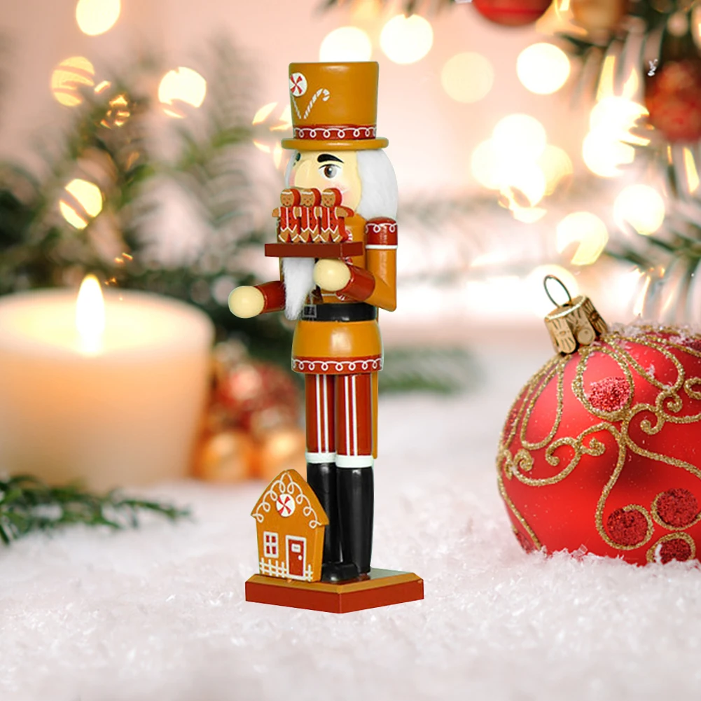 Christmas Decor Ornament Desktop Wooden Centerpiece Gift Nutcracker Figure Cute Cartoon Kitchen Statue Living Room Decoration