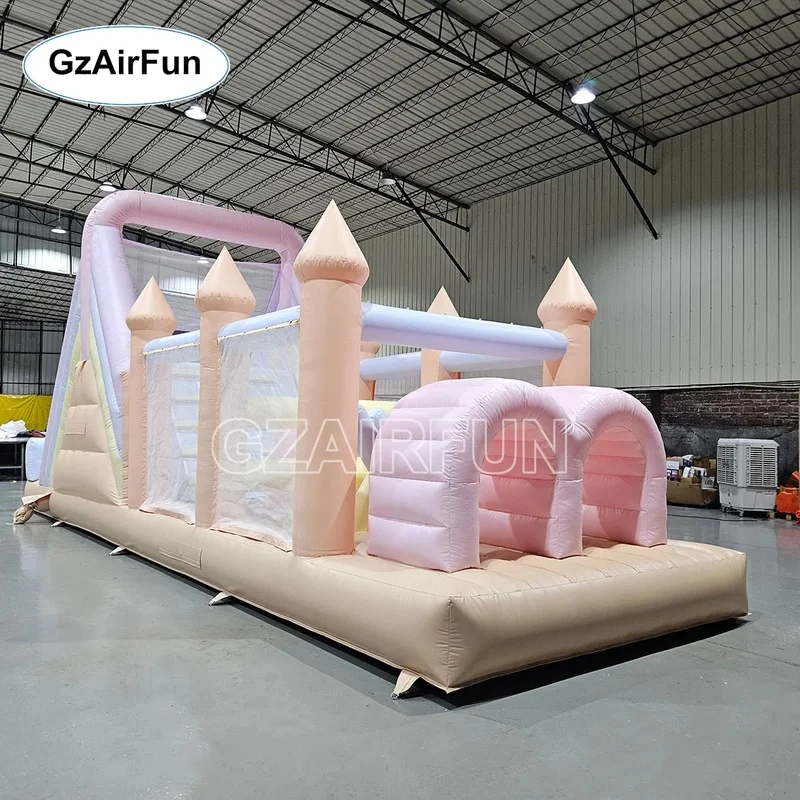 GZAIRFUN Commercial PVC Inflatable Obstacle Bounce Castle with Easy Setup Macaron Color Obstacle Course for Party Rentals