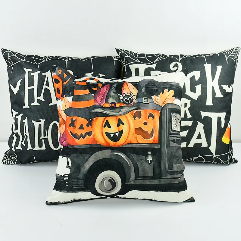 

4pcs 45x45cm Halloween Decoration Pillowcase Pumpkin Bat Print Cushion Cover Halloween Home Living Room Sofa Decor Pillow Covers