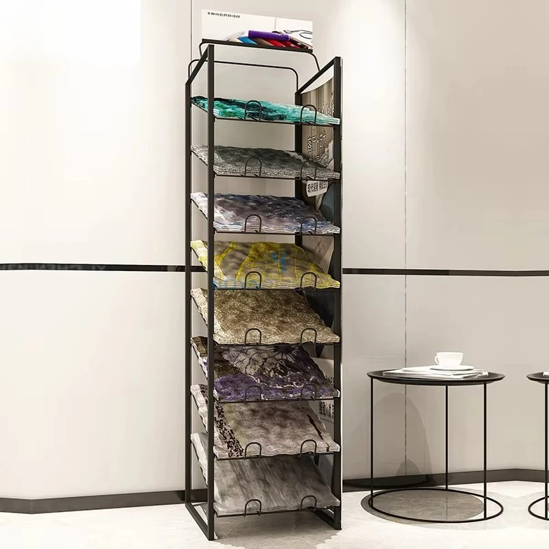 &c Factory Direct Custom High-Capacity Multi-Layer Angled Metal Carpet Display Rack: Multi-Compartment for Rug & Textile