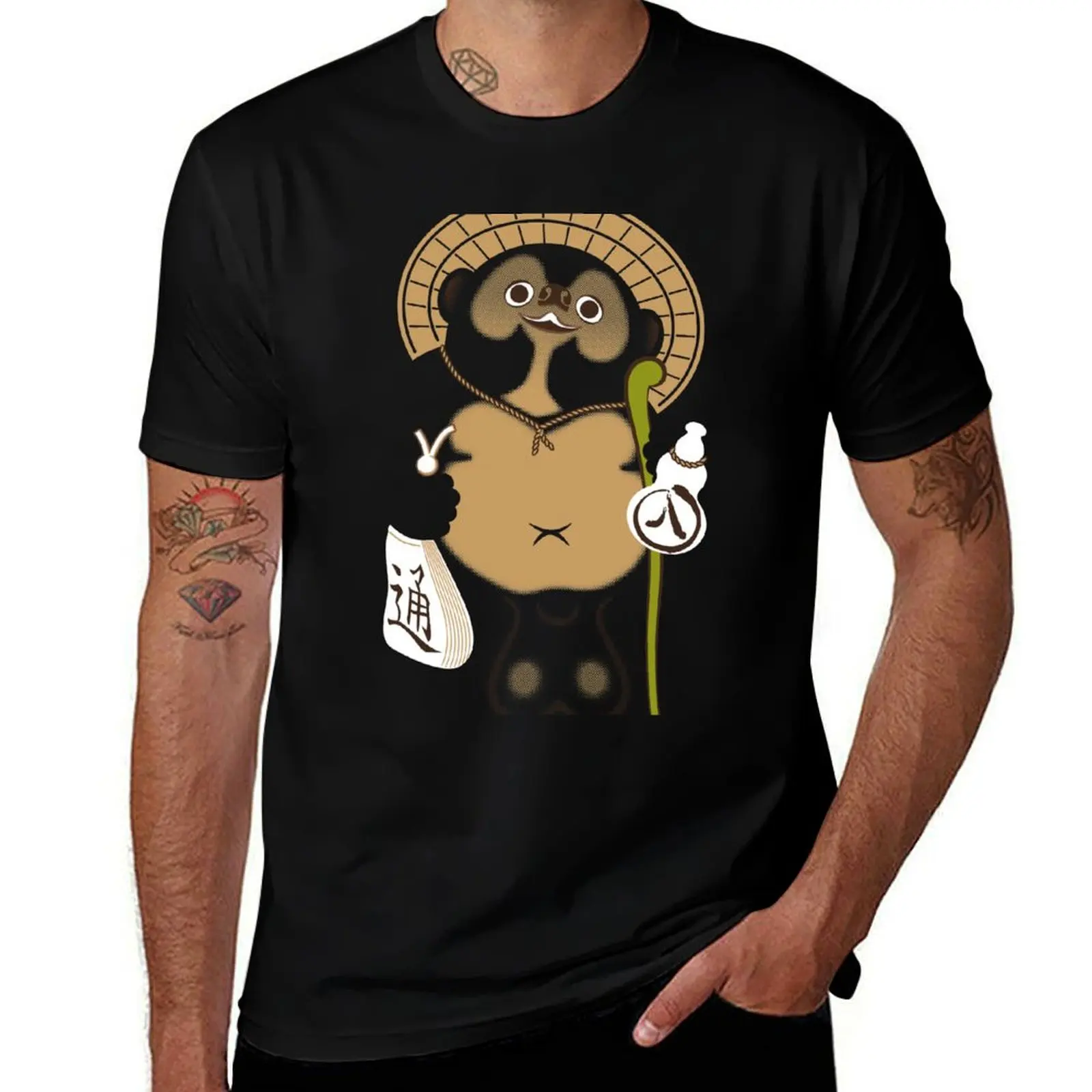 Japón 3-Camiseta Tanuki, camisetas divertidas, Camiseta de algodón, camiseta de diseñador para hombre, camiseta de algodón de alta calidad