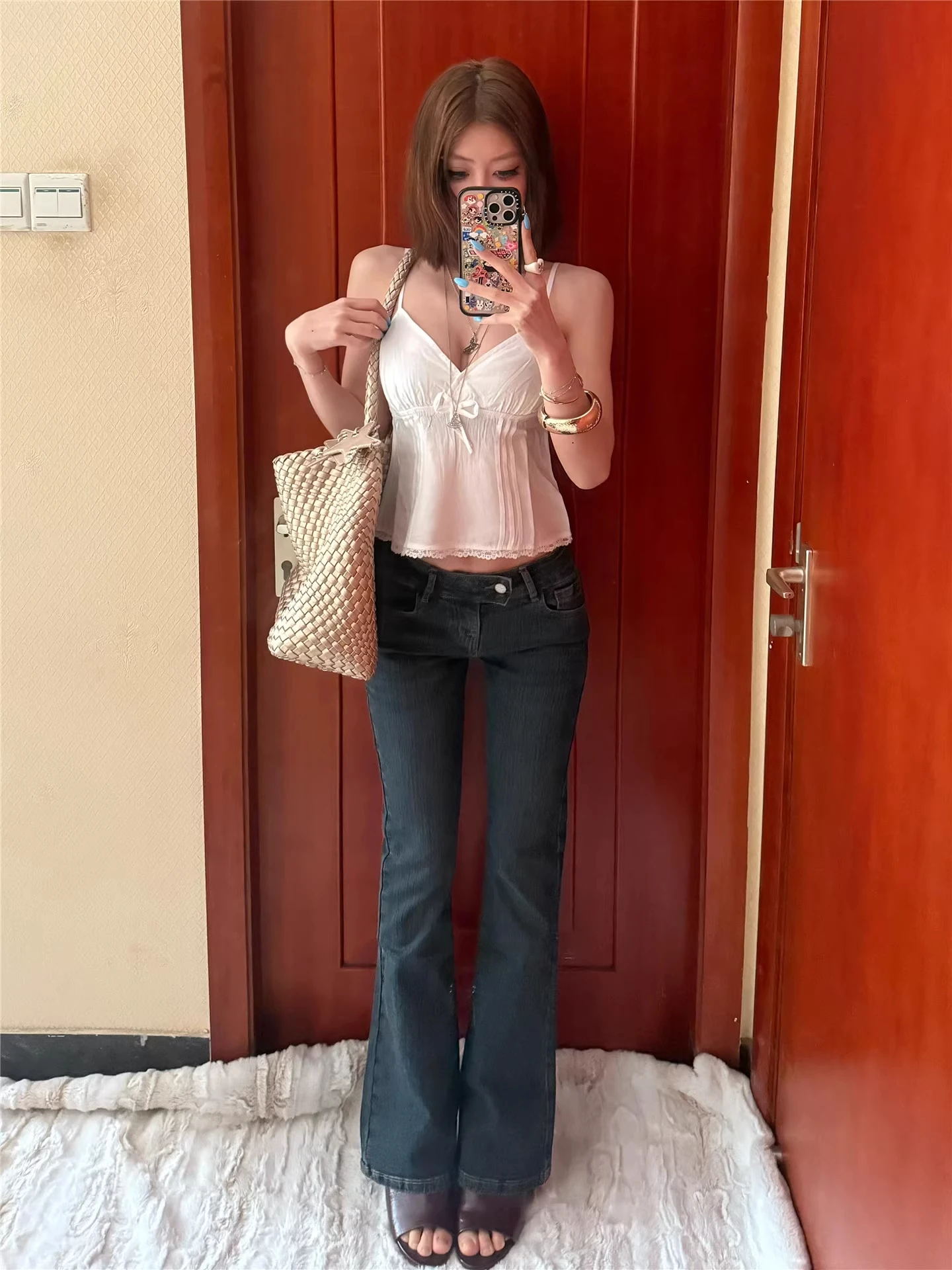 

Retro American Low Waist Bamboo Fiber Bell Bottom Jeans Women's Slimming Long Floor Length Pants Casual Cotton Denim