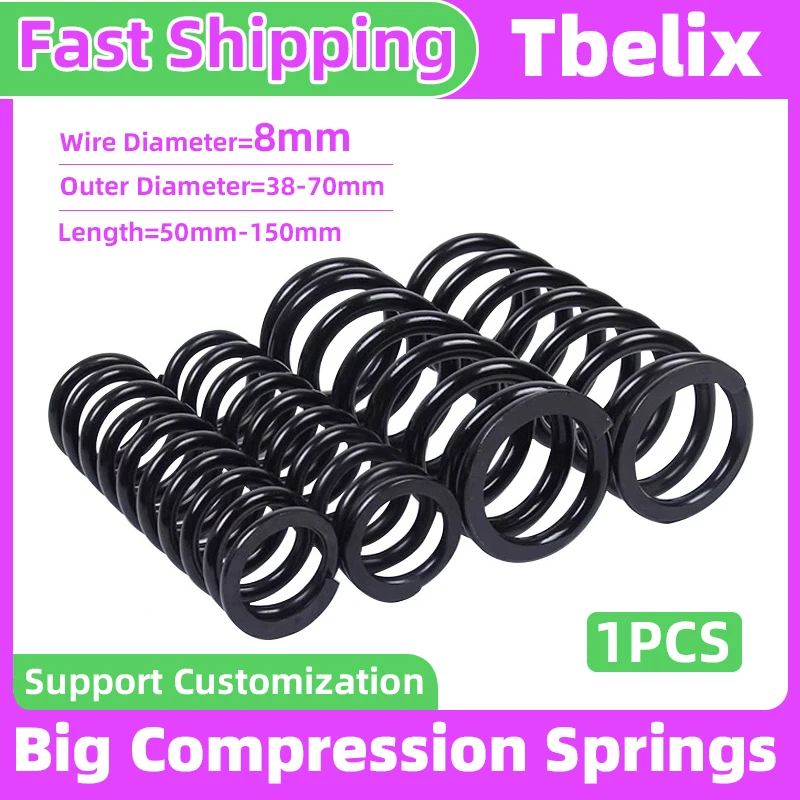 

Tbelix 1PCS Black Spring Precision Heavy Duty Big Large Compression Springs Wire Diameter=8mm OD=38mm-70mm Length=50mm-150mm