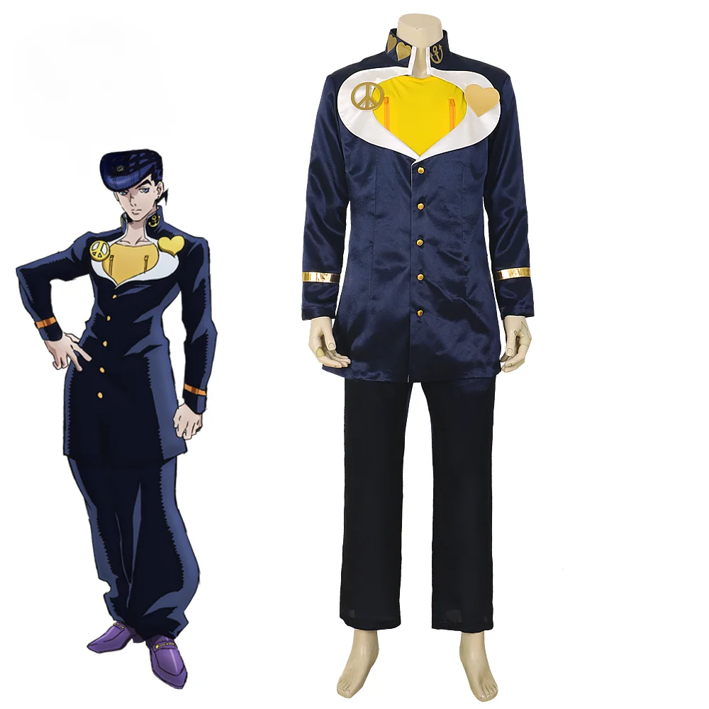 

Anime JoJo's Bizarre Adventure Josuke Higashikata Uniform JoJo Cosplay Costume Dark Blue Suit Halloween Carnival