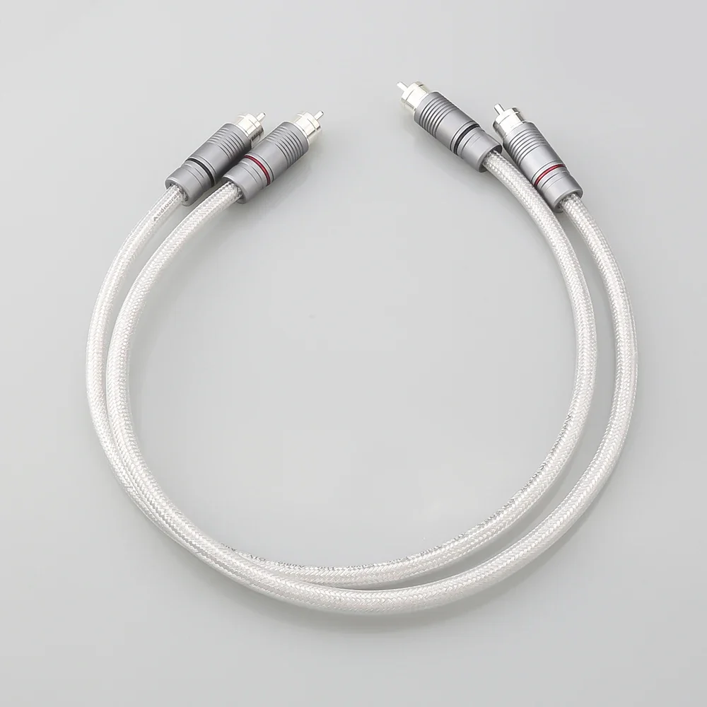 Pair Audiocrast IC102AG 99.998% Pure Silver RCA Cable HiFi Audio Interconnect Solid PSS Core Wire Silver-Plated Plug